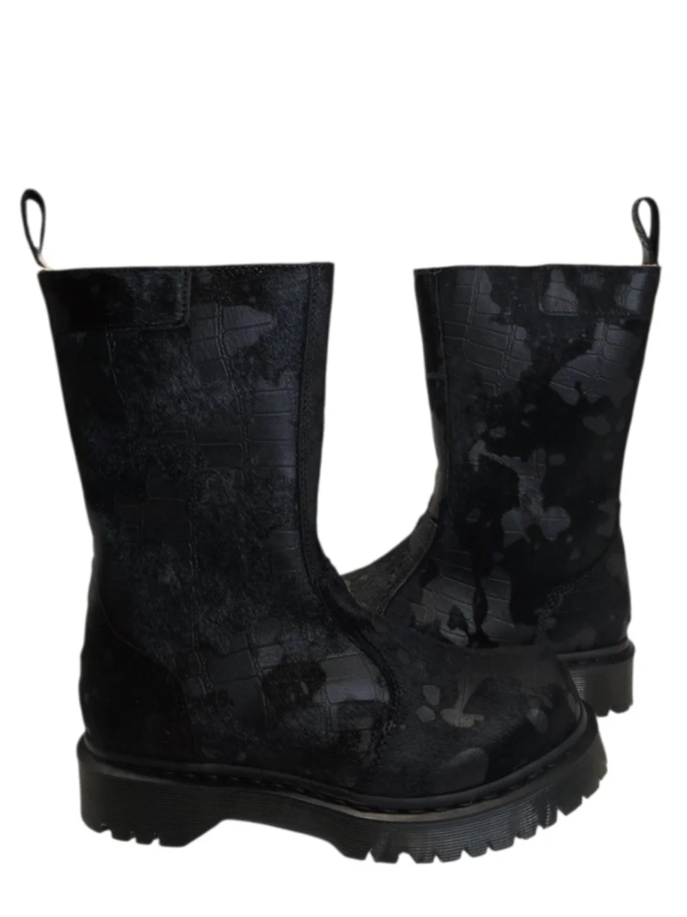 Brand-New Dr. Martens REJENA Hair On Croc Emboss Leather Black Women's Size 9